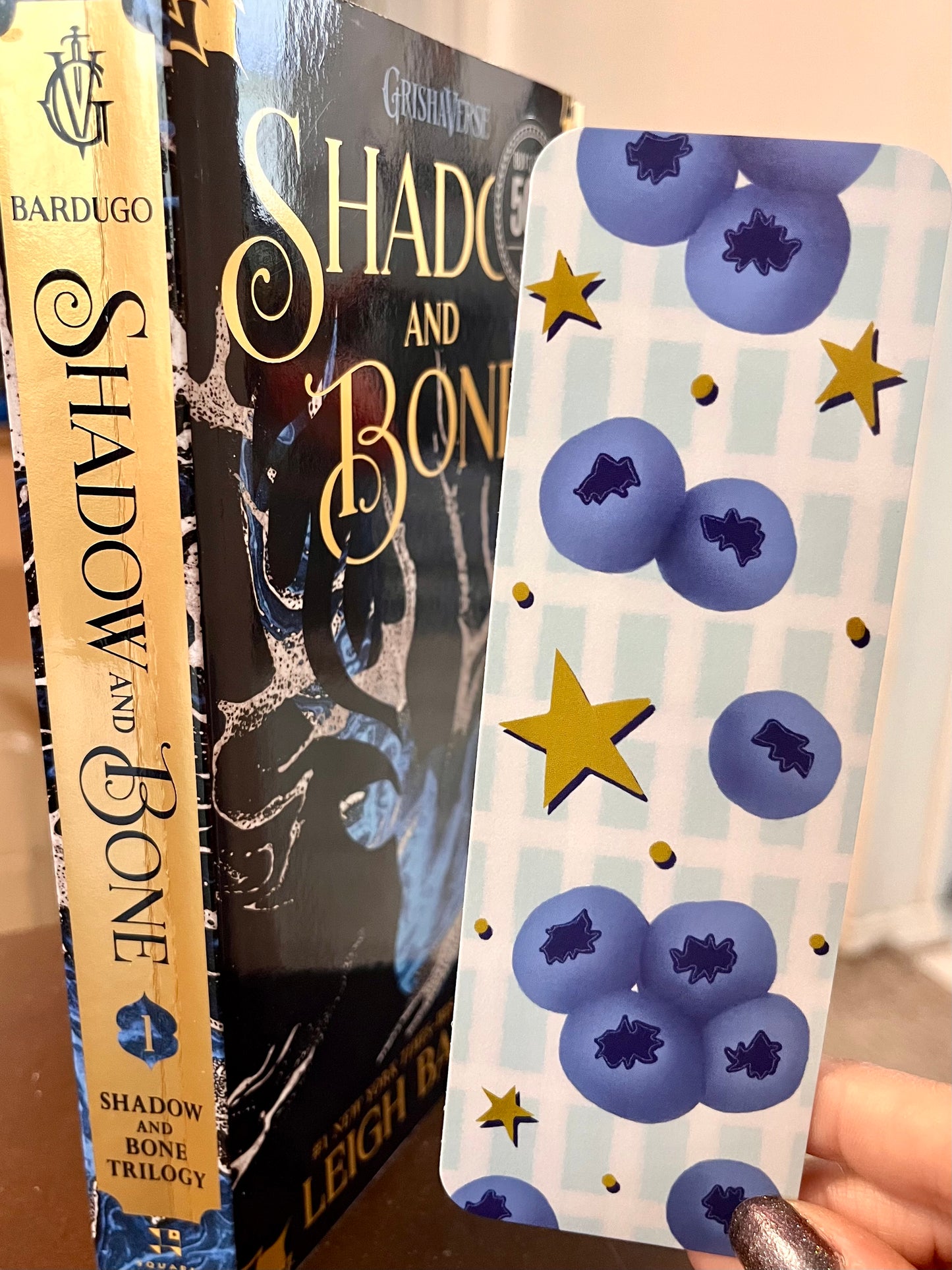 Blueberries and Stars Blue Gingham Bookmark