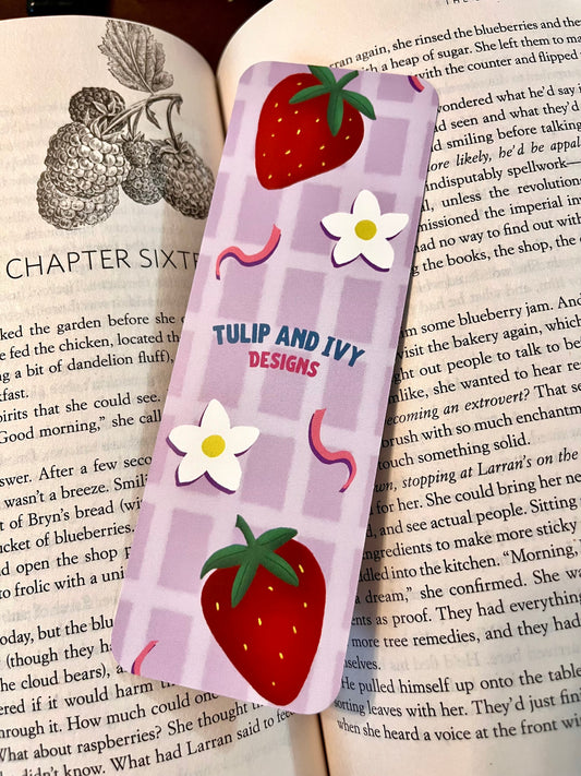 Strawberry and Purple Gingham Bookmark
