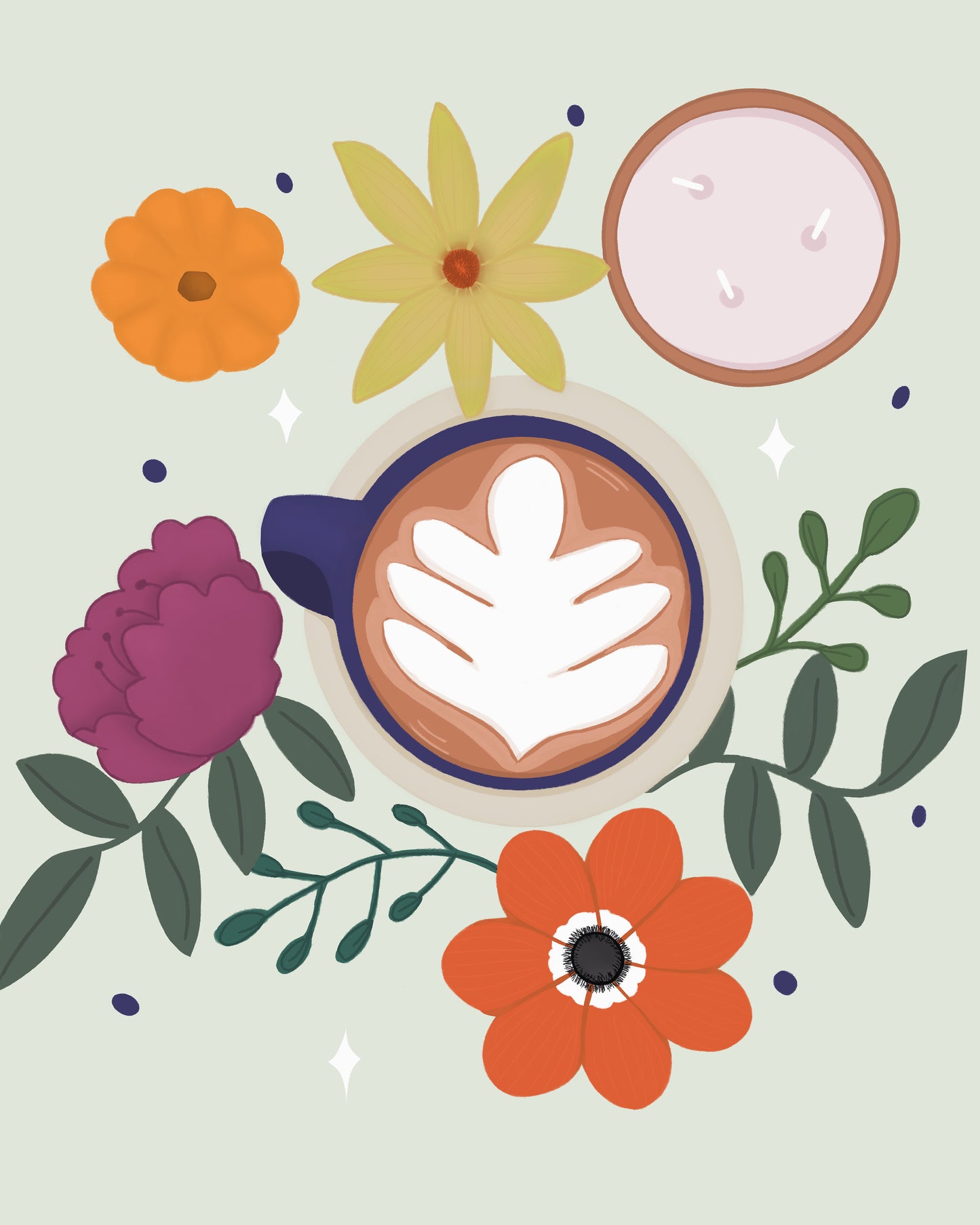 Coffee and Flowers Wall Art Print