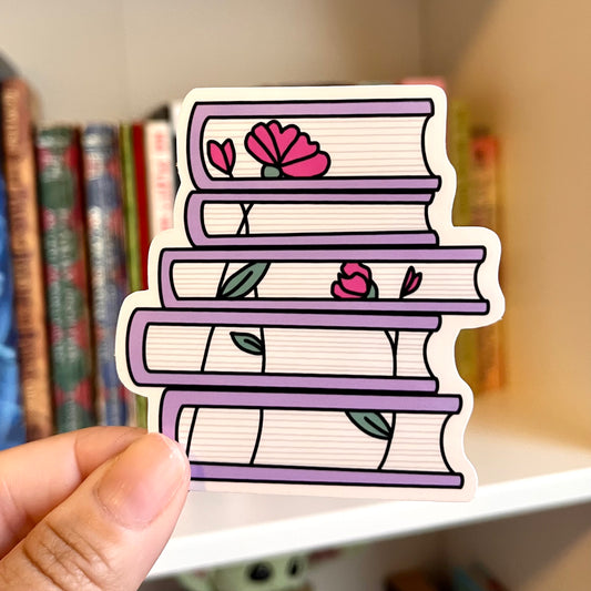 Sweet Pea Floral Bookstack Vinyl Sticker