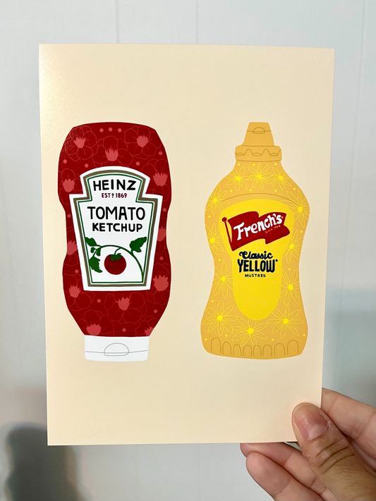 Floral Ketchup and Mustard Mini Art Print