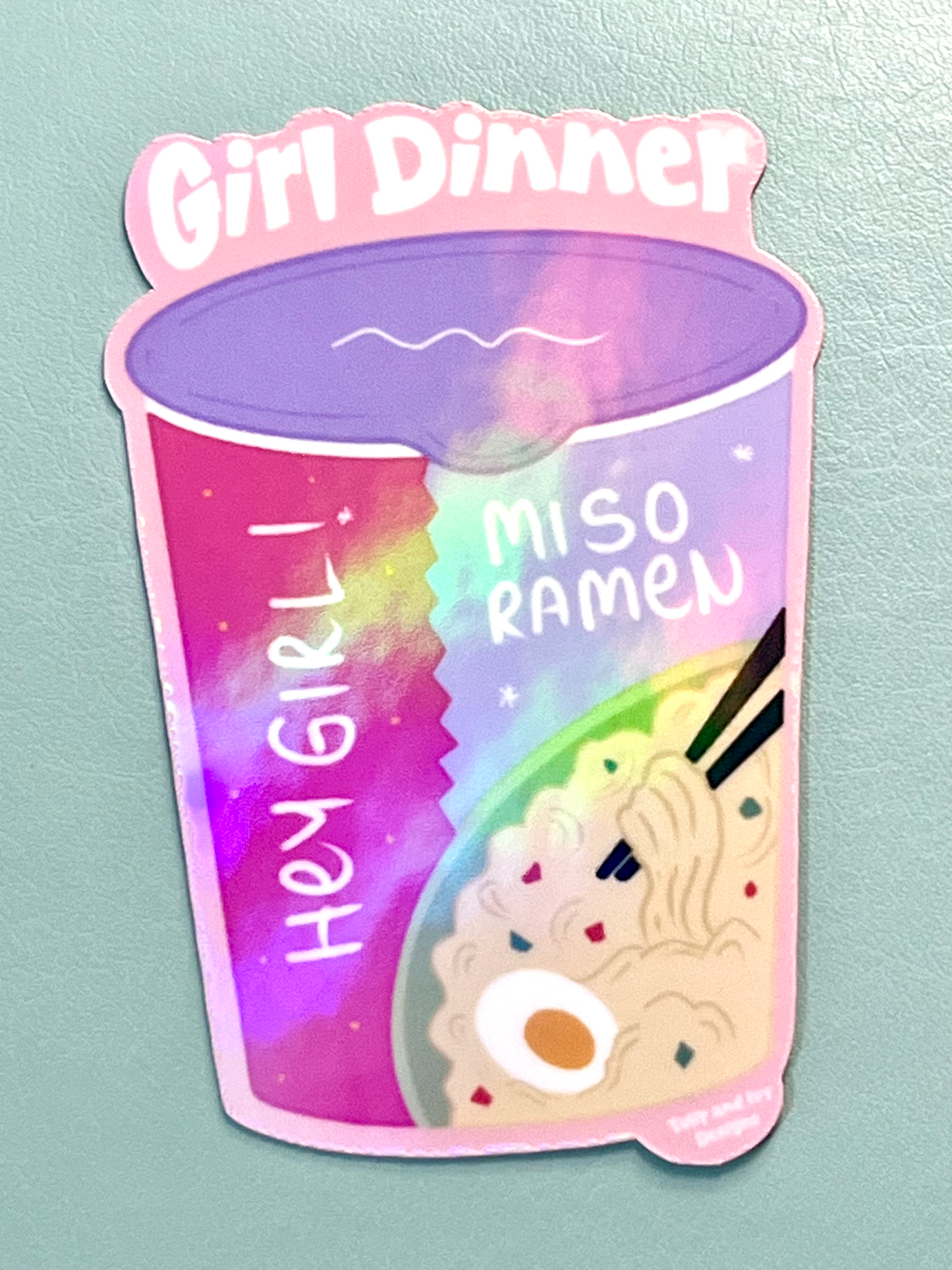 Girl Dinner Ramen Holographic Vinyl Sticker