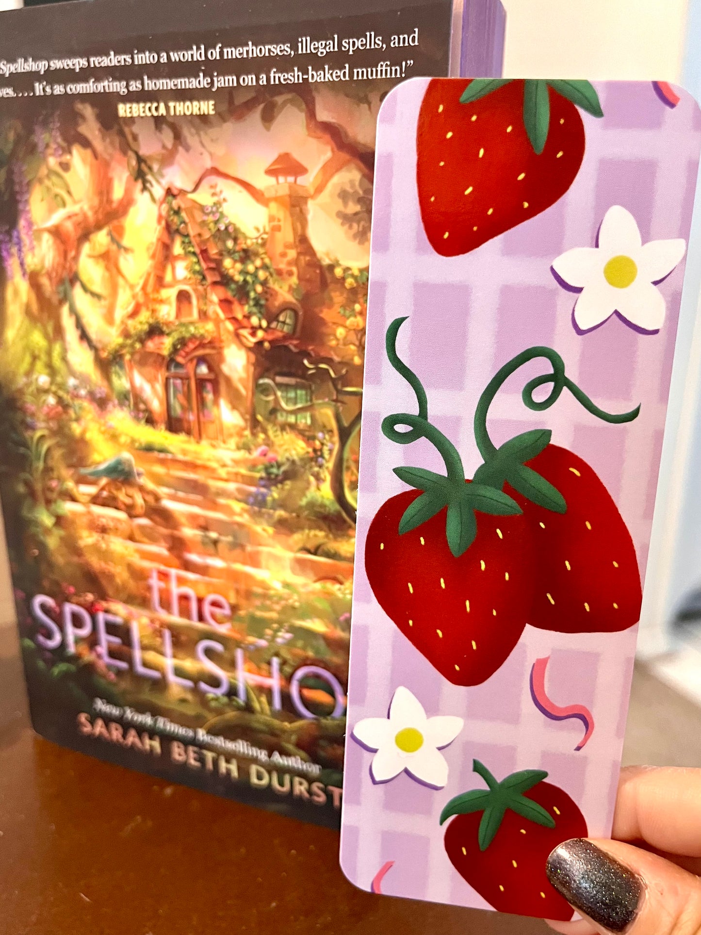 Strawberry and Purple Gingham Bookmark