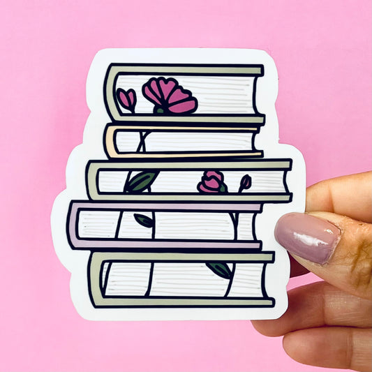 Sweet Pea Floral Bookstack Vinyl Sticker