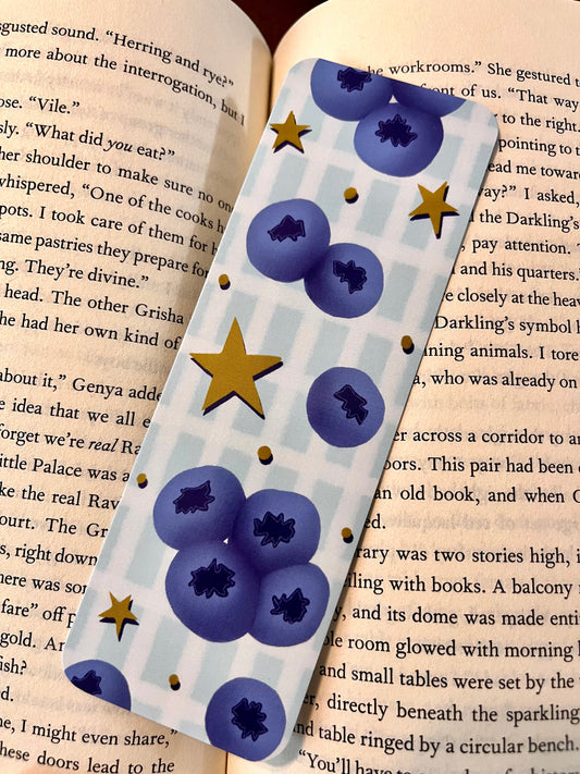 Blueberries and Stars Blue Gingham Bookmark