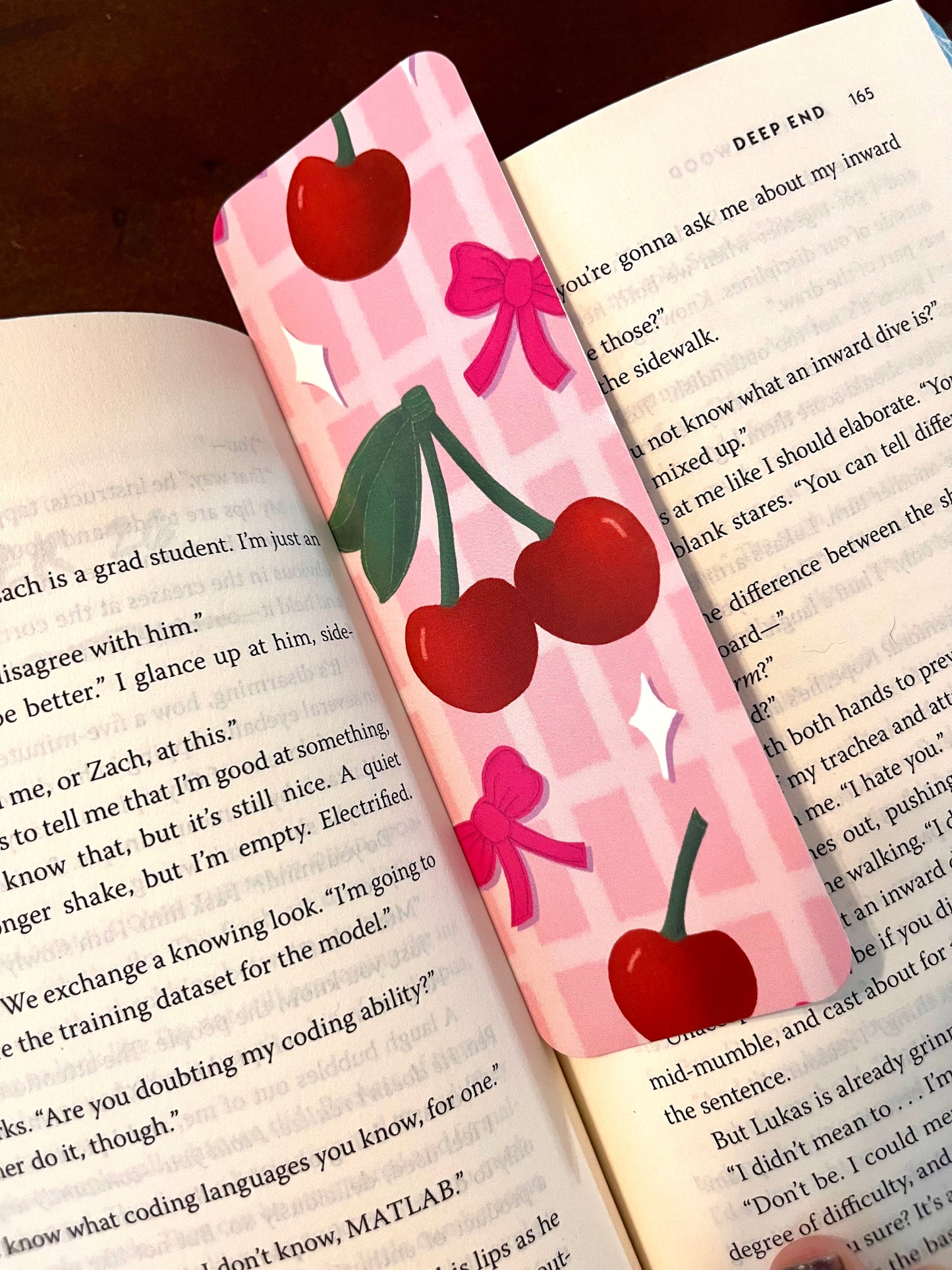 Cherries and Bows Pink Gingham Bookmark