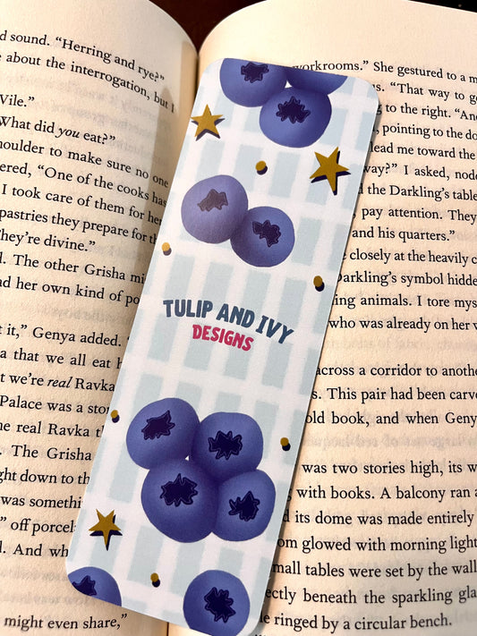 Blueberries and Stars Blue Gingham Bookmark