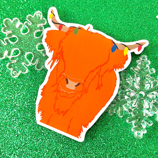 Christmas Highland Cow Vinyl Sticker