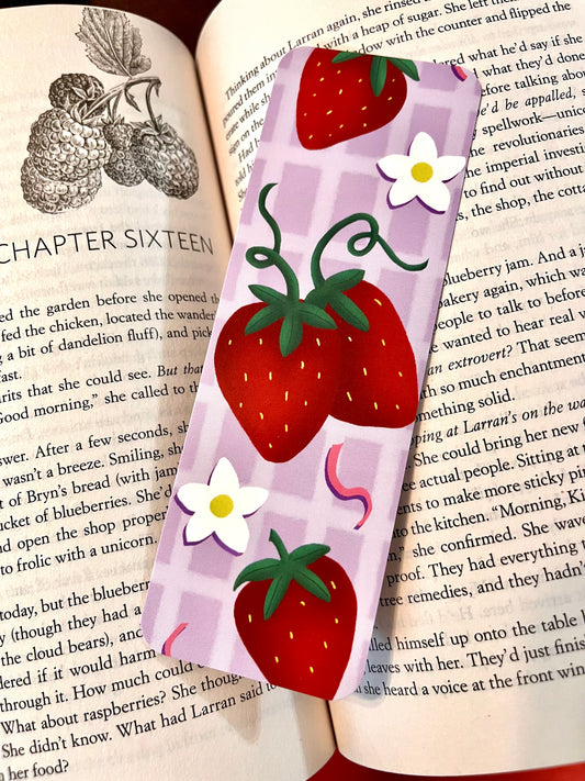 Strawberry and Purple Gingham Bookmark