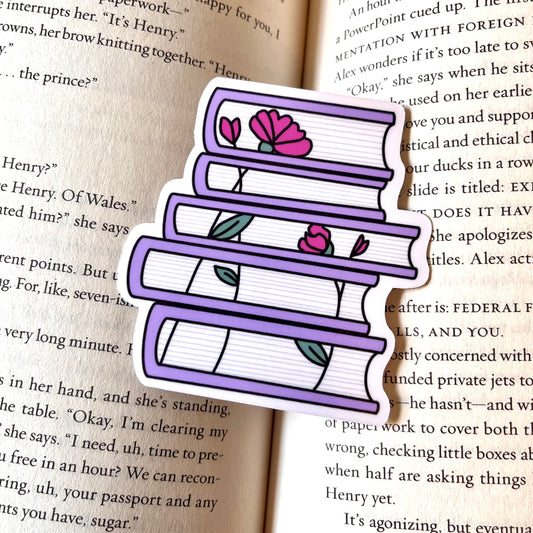 Sweet Pea Floral Bookstack Vinyl Sticker