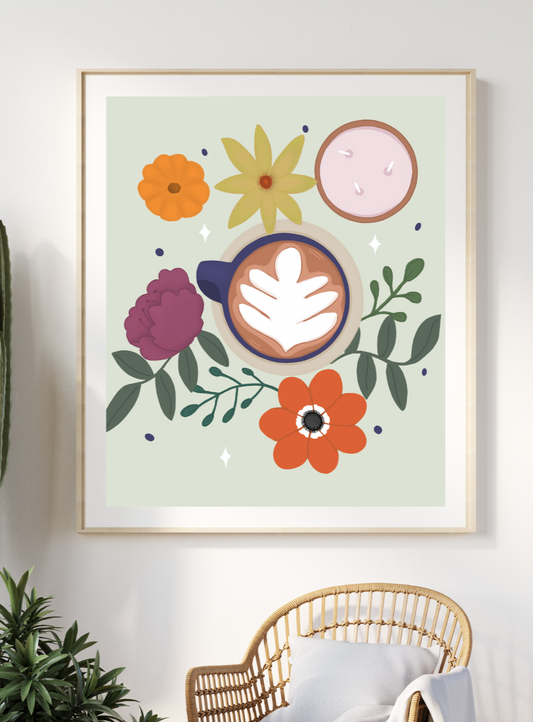 Coffee and Flowers Wall Art Print