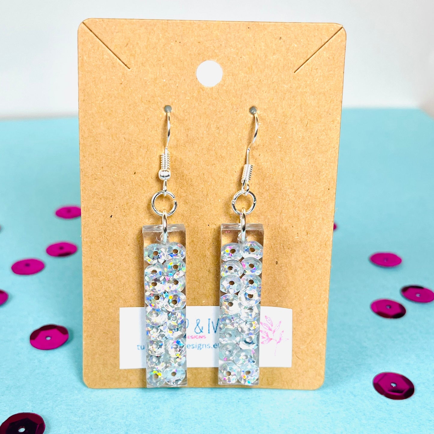 Holographic Sequin Bar Earrings