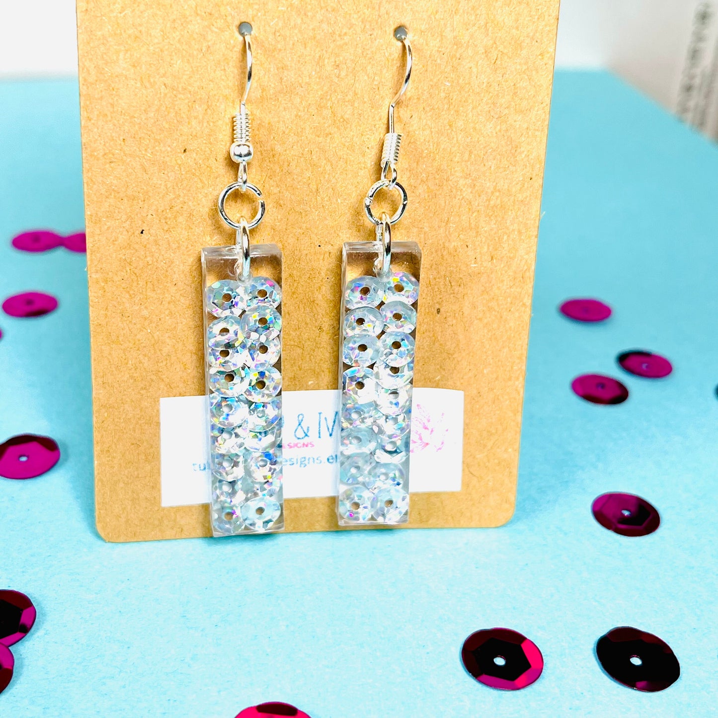 Holographic Sequin Bar Earrings