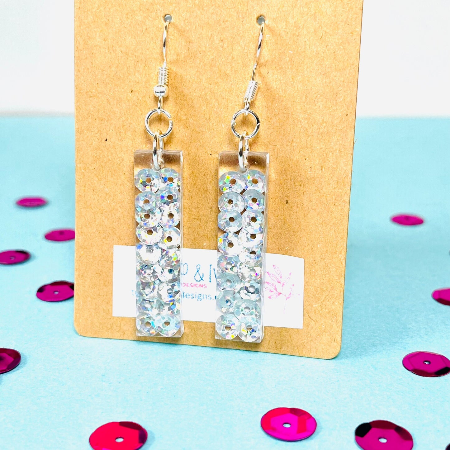 Holographic Sequin Bar Earrings