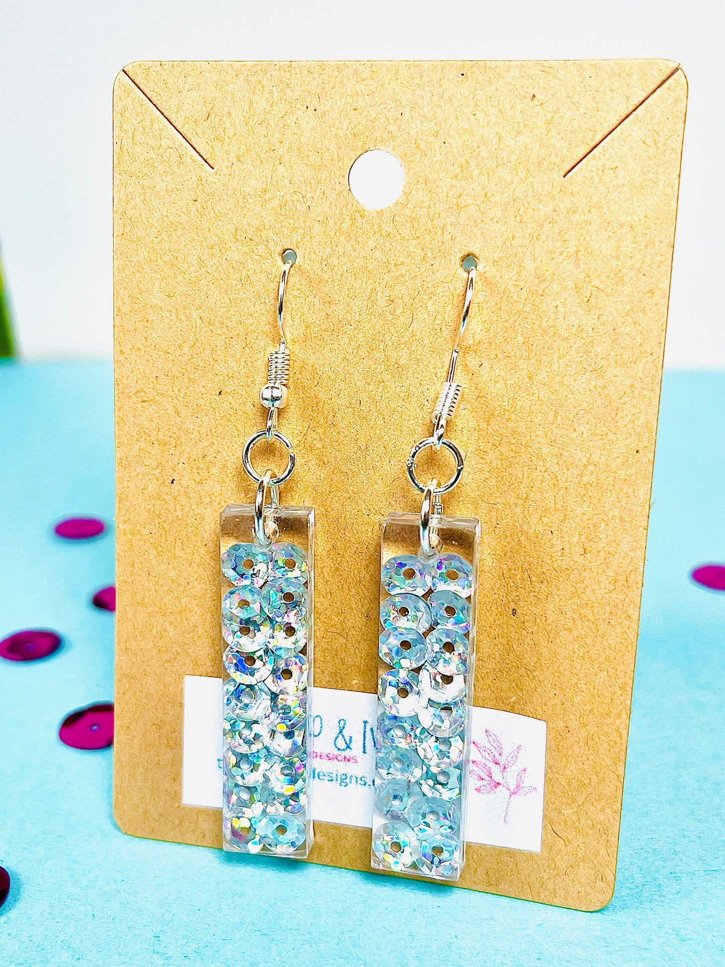 Holographic Sequin Bar Earrings